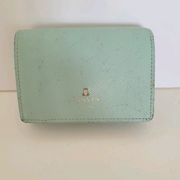 Lanvin Unisex Blue Teal Trifold Leather Wallet Card Bill Coin Compact Small Box - Picture 2 of 10